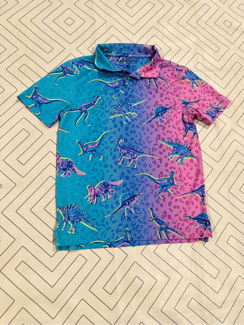 Chubbies Neon Blue & Pink Dinosaur Polo